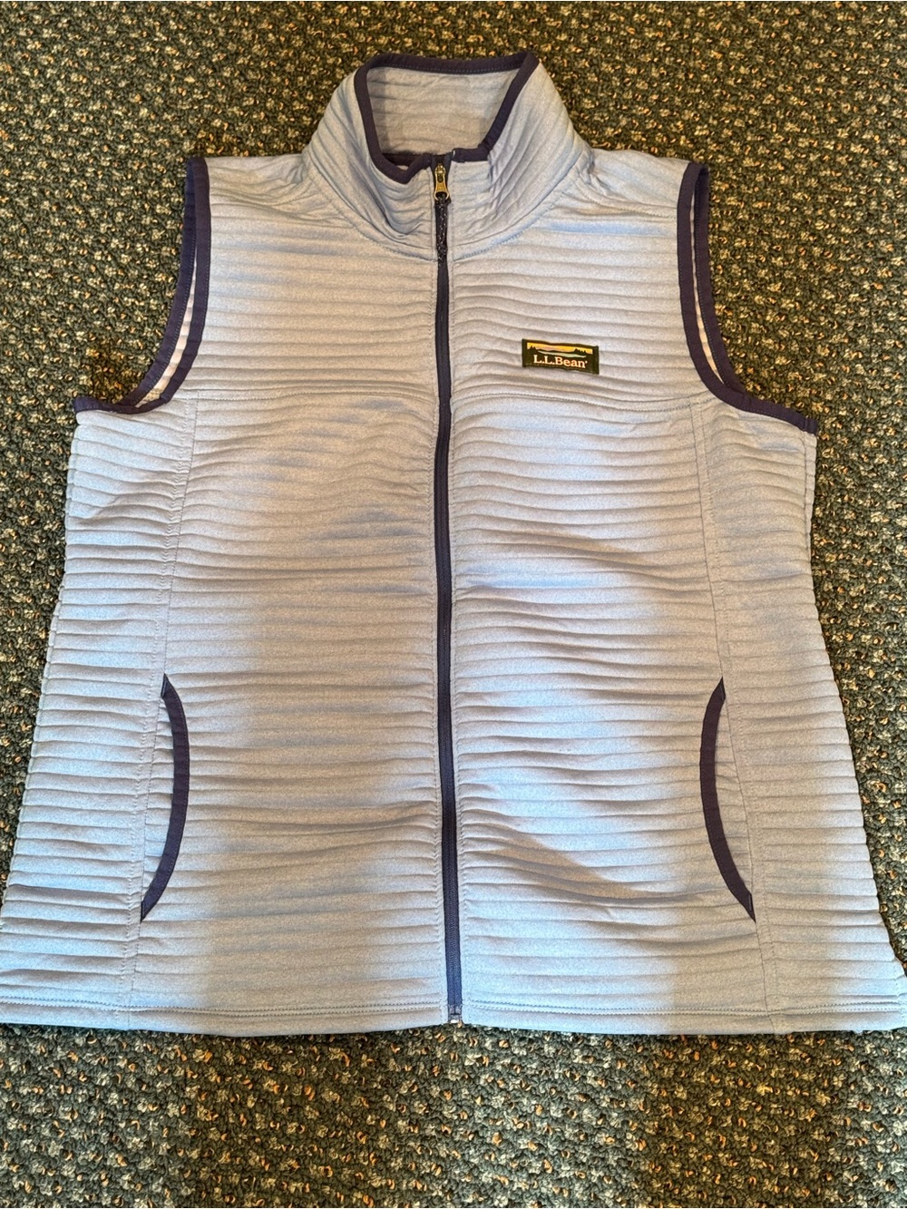 L.L.Bean Light Blue Quilted Vest with Navy Trim